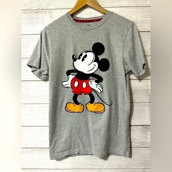 Disney Tops - 𝅺Disney Classic Mickey Mouse Gray T Shirt Adult Small‎ Black Velvet Flocked